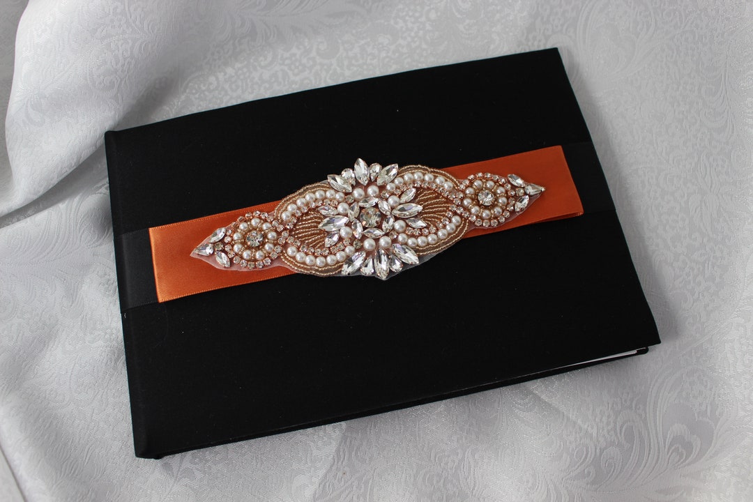 Black Wedding and Burnt Orange/burnt Sienna-guestbook With Rhinestone ...