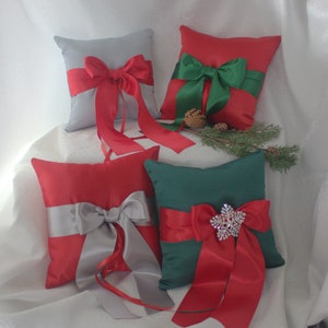 Red, Green, Hunter, Silver Ring Bearer Pillow/Christmas Wedding/Winter Wedding/Holiday Wedding-Snowflake-Ready to Ship