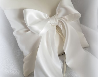 Ivory/White/Black/Navy/Off White Ring Bearer Pillow with Deluxe Off White Satin Ribbon-More Deluxe Satin Ribbon Colors Available