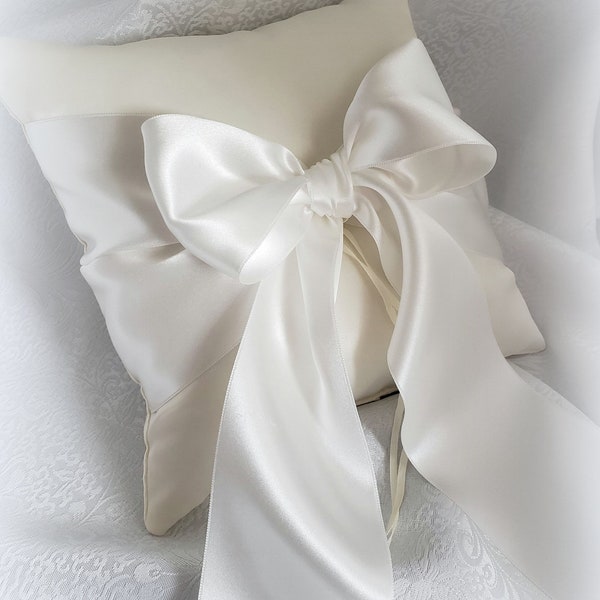 Ivory  Ring Bearer Pillow with Deluxe Off White Satin Ribbon-More Deluxe Satin Ribbon Colors Available