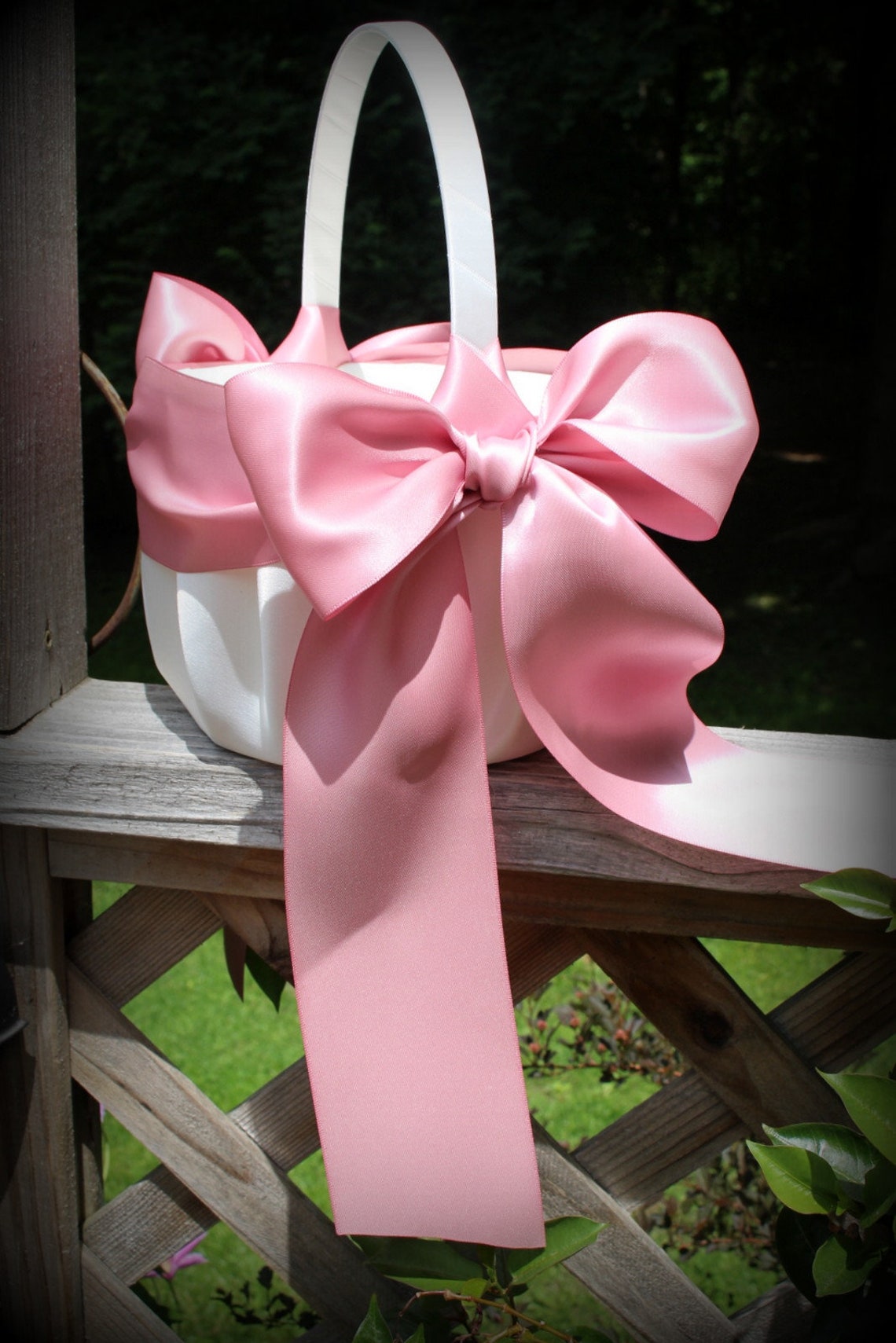 Largewhite or Ivory Flower Girl Basket ribbon Color Etsy