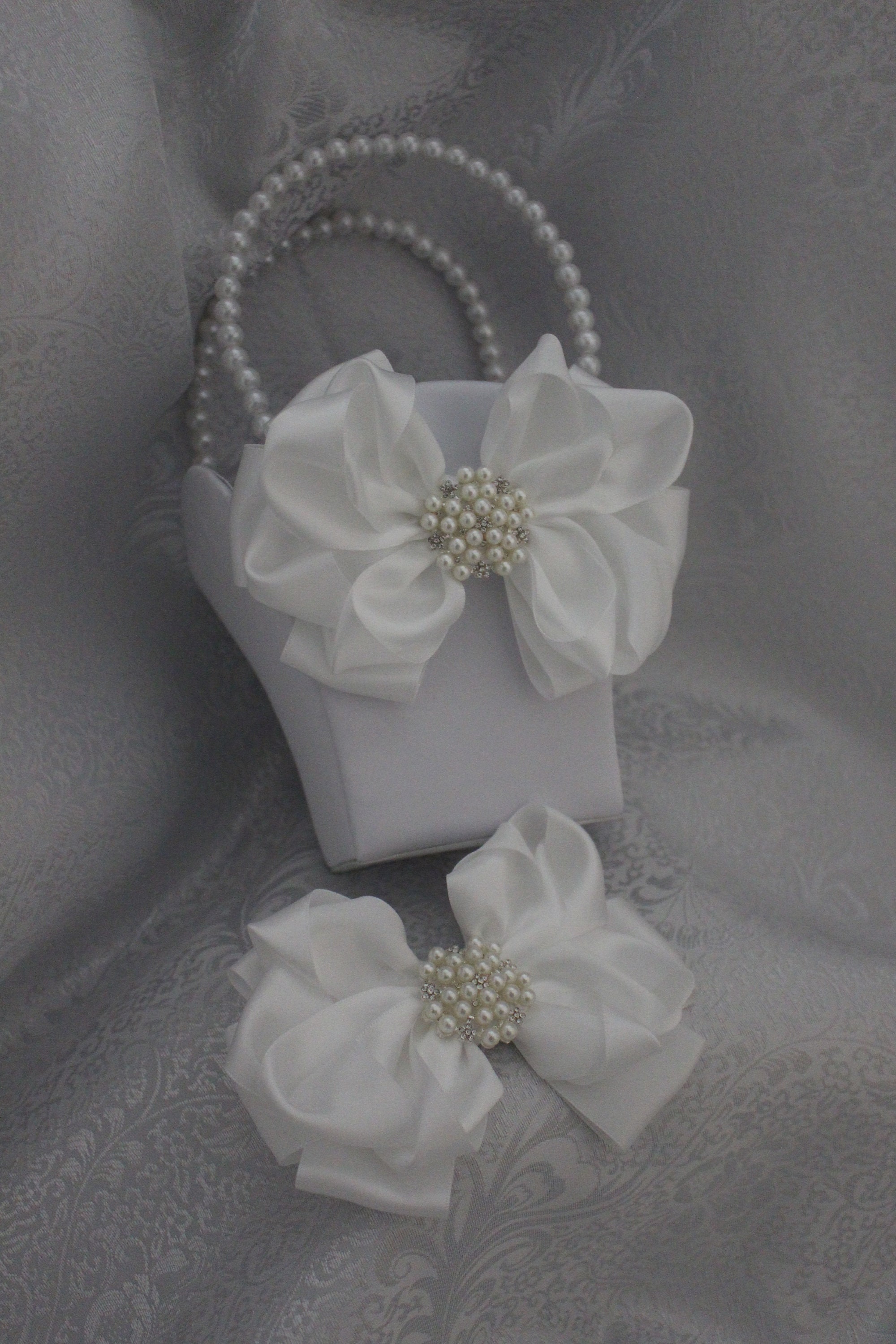 IVORY or White Satin Flower Girl Basket with Large 5 1/2 Etsy