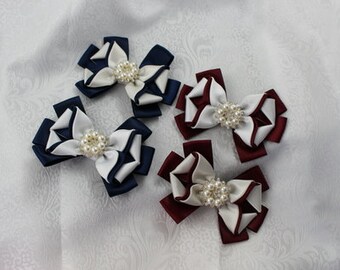 Larger Burgundy, Navy,Clip/Hair Pin-Perfect for Flower Girl-Silver or Gold Bling-4" Lx 3 1/2 w