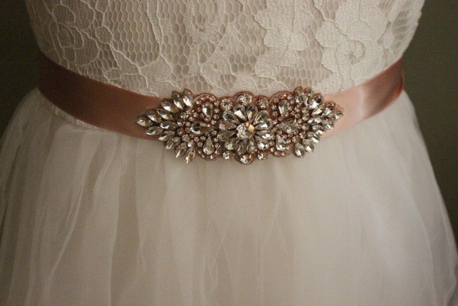 1 Inch Wide Deluxe Rose Gold Satin Ribbon Sash-rose Gold Rhinestone ...