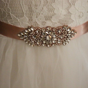 1 Inch Wide Deluxe Rose Gold Satin Ribbon Sash-rose Gold Rhinestone ...