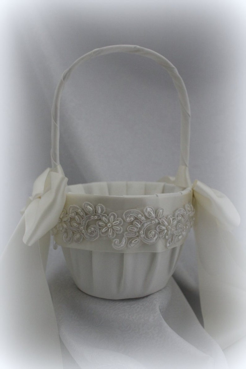 Ivory Satin Flower Girl Basket with Ivory Trim Hand Sewed Etsy