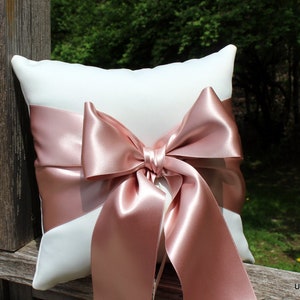 Ivory or White Ring Bearer Pillow with Deluxe Mauve/Rose Gold Satin Ribbon-More Deluxe Satin Ribbon Colors Available
