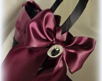 Black Flower Girl Basket/Ring Bearer Pillow-Burgundy Satin Ribbons, Black/Clear Rhinestone Embellishment- Age 4-7-U Pick Pcs.