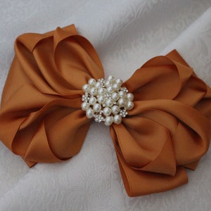 Ginger/Burnt Orange Satin Bow-Measures 5 1/2&quot; long -More colors Available