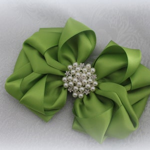 Apple Green Satin Bow-Measures 5 1/2&quot; long -More colors Available