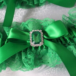 Emerald Envy Satin & Lace Garter 3 Piece Set