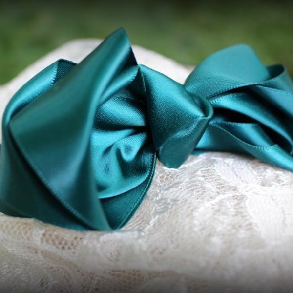 Teal Satin Bow -Alligator clip, Hair Pin or Bow Only