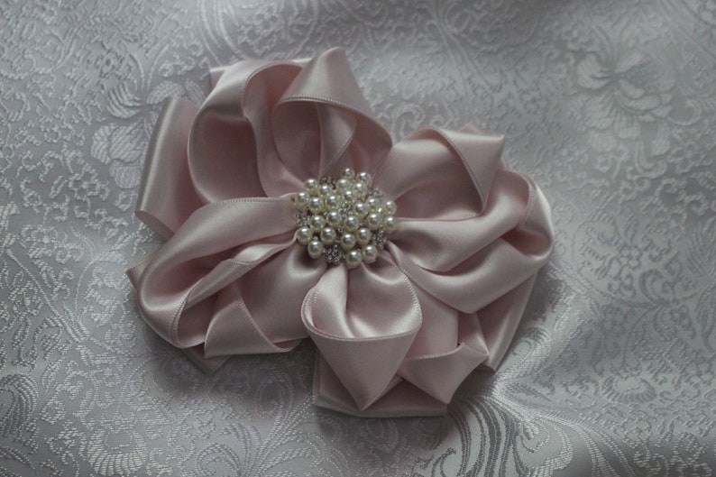 More colors Available BlushPale PinkSideshow Rose Satin Bow-Measures 5 12 long