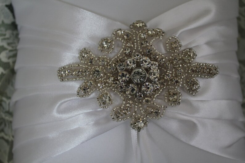 WHITE Satin Ring Bearer Pillow with Rhinestone Bling Etsy