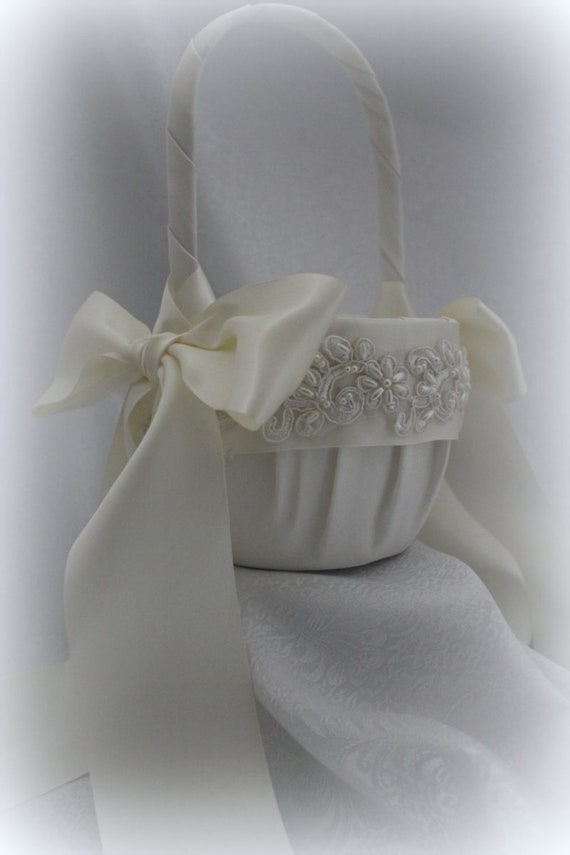 Ivory Satin Flower Girl Basket with Ivory Trim Hand Sewed Etsy
