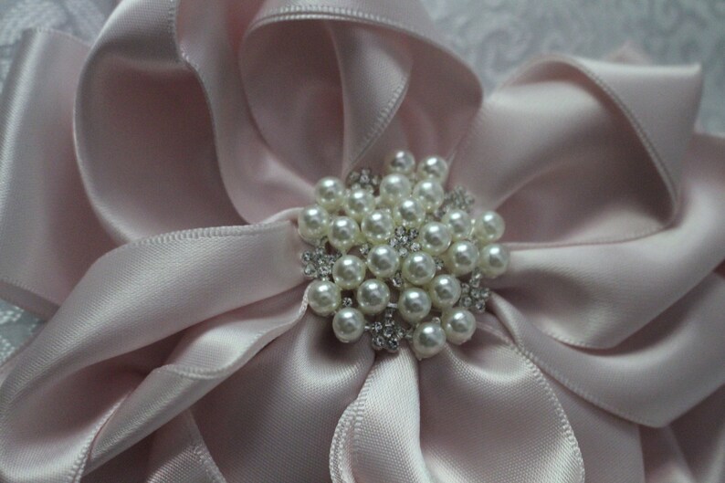 More colors Available BlushPale PinkSideshow Rose Satin Bow-Measures 5 12 long