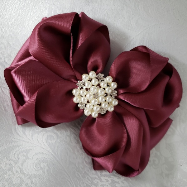 Rose Wine Satin Bow-Measures 5 " long -More colors Available/ Hairbow/Sash Bow/Wedding Bow