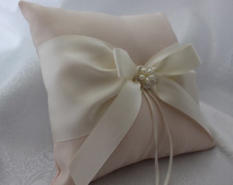Blush  Ring Bearer Pillow-Ivory or White Ribbons Silver/Pearl Flower Accent