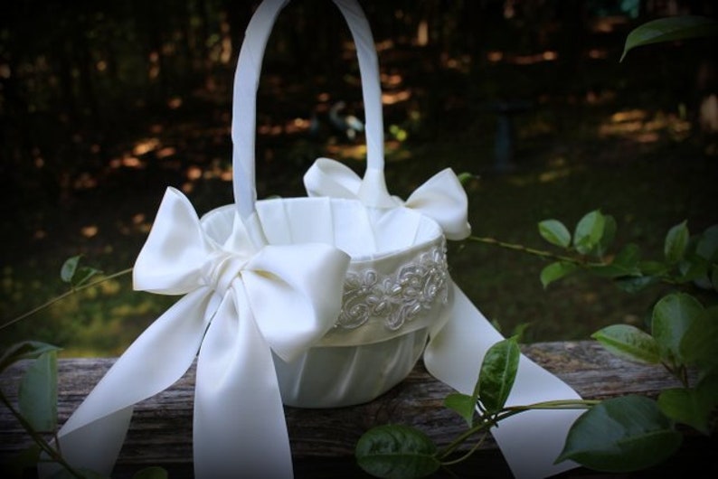 Ivory Satin Flower Girl Basket with Ivory Trim Hand Sewed Etsy