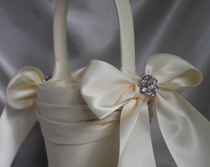 Ivorysatin Flower Girl Basket With Satin Sash and Satin Etsy