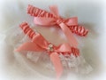 Light Coral and White Lace Garter with Bows and Flower/Pearl/Rhinestone Bling- Custom Colors Available
