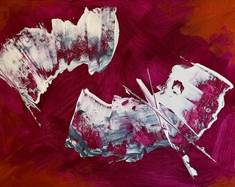 Movimiento 6: pintura abstracta magenta, rosa, gris, naranja y blanca