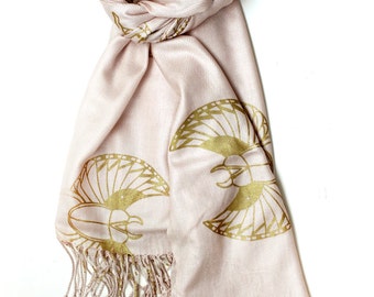 Silk Blend Scarab Scarf Pink/Gold