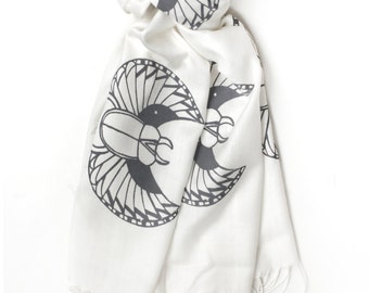 Silk Blend Scarab Scarf White/Gray