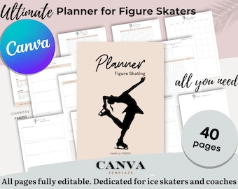 Planificador de patinaje artístico: plantilla totalmente editable en Canva (descarga digital)