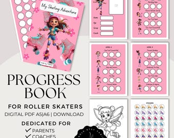 Libro de progreso de patinaje sobre ruedas para niños y entrenadores / Tabla de recompensas con niveles y pegatinas