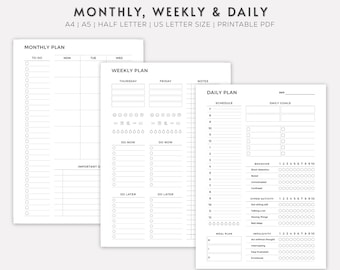 Planificador diario, semanal y mensual imprimible / PDF minimalista simple