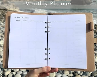 Planificador mensual de 2 páginas: Hojas mensuales sin fecha (Imprimible - Descargar, tamaño A5, PDF)