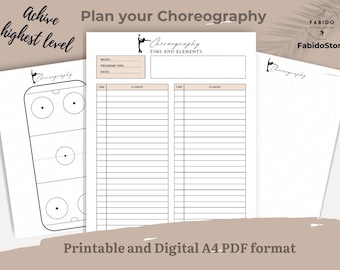 Planificador de coreografía para patinadores artísticos: Organizador de rutinas de patinaje libre (descarga digital)