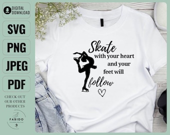 SVG de patinaje artístico / Patina con el corazón, diseño para camiseta (descarga digital)