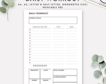 Registro de entrenamiento imprimible: Registro de entrenamiento en el gimnasio, planificador de actividad física (tamaño A4/A5/Carta/GoodNotes)