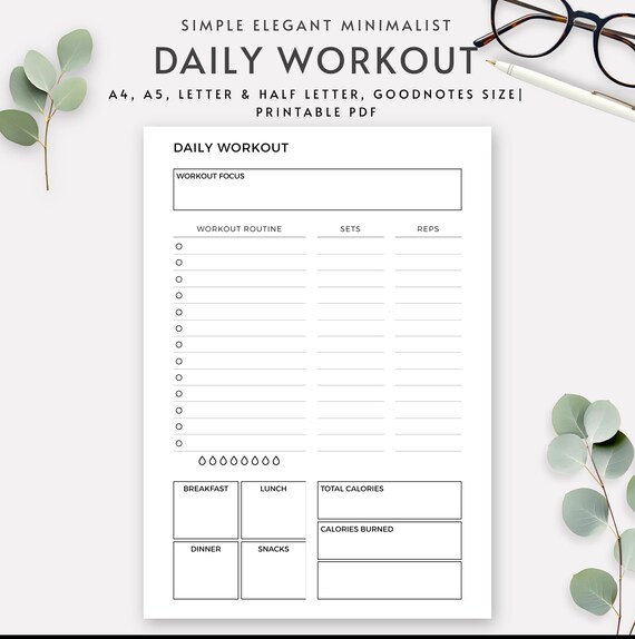 Workout Tracker Printable: Gym Training Log, Fitness Planner (A4/A5/Letter/GoodNotes Size)