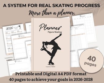 Planificador imprimible de patinaje artístico: registro de entrenamiento de patinaje, diario de práctica y planificador semanal dentro y fuera del hielo.