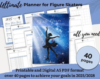 Planificador de patinaje artístico: descarga digital con diario de entrenamiento, objetivos y evaluación para patinadores sobre hielo.