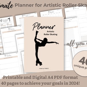 Digital/Printable Planner for Artistic Roller Skaters, Progress track for roller skater, Artistic Skating Journal, 12 month, Skating Gifts image 1