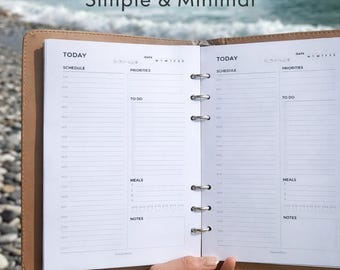 Planificador diario imprimible - Inserciones minimalistas, horario, agenda diaria (tamaño A5, PDF)