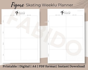 Planificador semanal de entrenamiento de patinaje artístico / Prácticas dentro y fuera del hielo (PDF imprimible tamaño A4)