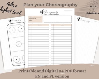 Planificador de coreografía de patinaje artístico: Organizador de rutinas sobre hielo (Descarga digital PDF A4 Versión EN/PL)