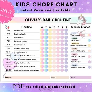 Editable Weekly Chore Chart for Kids|Kids Weekly Responsibility Chart|Kids Chore List|Kids Daily Routine Checklist|Daily Chores|A4
