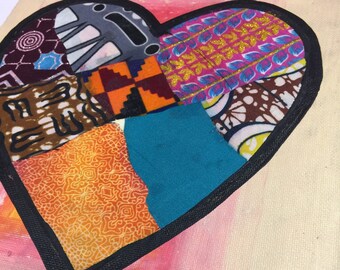 Heart Art Love Art Mixed Media African Art Fabric Art Ankara Fabrics