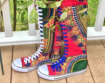 Size 10 Womens Sneaker boots, Funky Boots, Dashiki, Angelina, Ankara African Shoes, African Boots, OOAK, Sandoodles Bootz, Patchwork