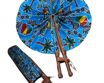 African Ankara Elephant Tropical Fabric Fan leather fold-up fan Sandoodles