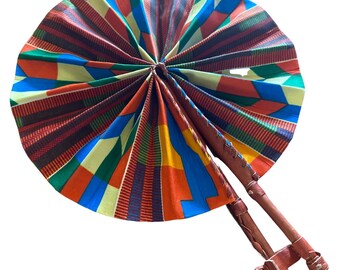 African Ankara Kente Fabric Fan leather fold-up fan Sandoodles