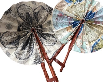 Fabric Travelers Fan flight attendant fan pool fan pilot fan beach fan travel map of the world leather African fold-up fan Sandoodles