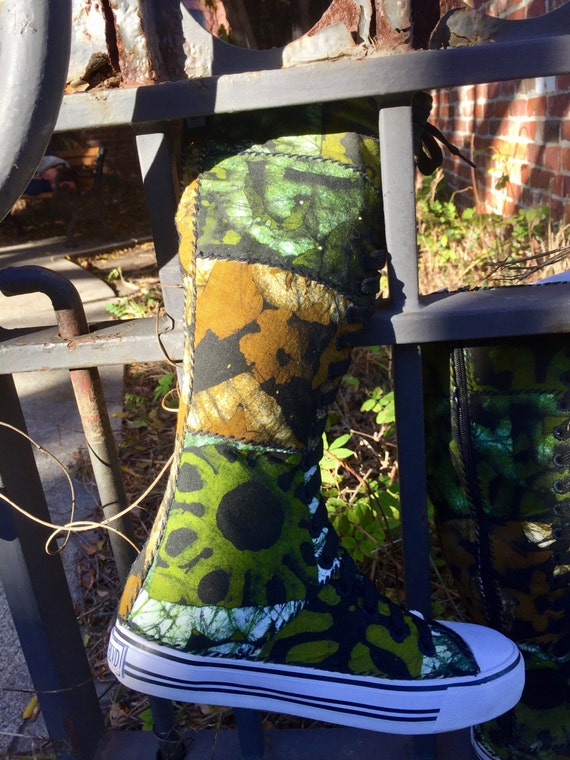 Size 7 Sneaker Boots Funky Boots African Shoes African Boots OOAK Sandoodles Bootz Batik Patchwork X hi Etsy Australia