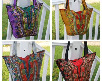 African Bag, African Purse, Dashiki Purse, Shoulder Bag, Tote,Carryall, Plum Purple, Caramel, Gray, Black, Sandoodles